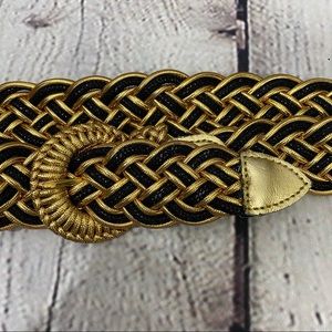 Black and Gold Braided Belt. Retro feel. Size S